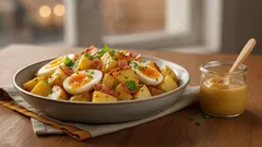Warme salade met aardappel, ei en spek - een diner dat 'zowel lekker als eenvoudig' is